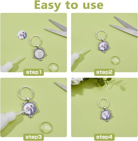 Dicosmetic 20 مجموعات Cabochon Keychain Blanks keychain keychain tray 20mm platinum alloy diy keyring مجموعة مع cabochons الزجاجية لصنع سلسلة مفاتيح شخصية شخصية in Kuwait