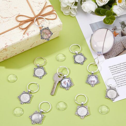 Dicosmetic 20 مجموعات Cabochon Keychain Blanks keychain keychain tray 20mm platinum alloy diy keyring مجموعة مع cabochons الزجاجية لصنع سلسلة مفاتيح شخصية شخصية in Kuwait