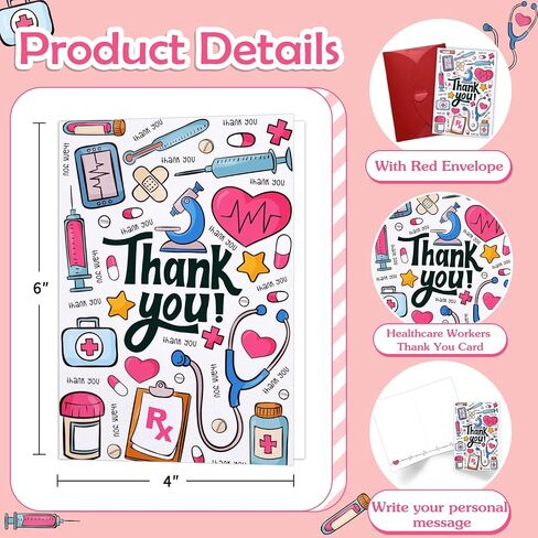 FLYAB Nurse Thank You Card - Clinical Instructor Gifts from Student with Envelope Nurse Graduation Card Clinical Instructor Gift for EMTs Essential Medical Staff Nurses Doctor Medical Healthcare Workers in Saudi Arabia