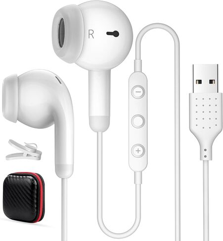 USB Earbuds for PC, USB Headphones with Microphone for Computer,Wired USB Headset with Mic Audio Controls Noise Isolating Stereo Laptop Earphones for Dell HP PS5 Surface Office Zoom Call Work Gaming in Saudi Arabia