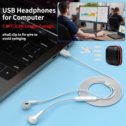 USB Earbuds for PC, USB Headphones with Microphone for Computer,Wired USB Headset with Mic Audio Controls Noise Isolating Stereo Laptop Earphones for Dell HP PS5 Surface Office Zoom Call Work Gaming in Saudi Arabia