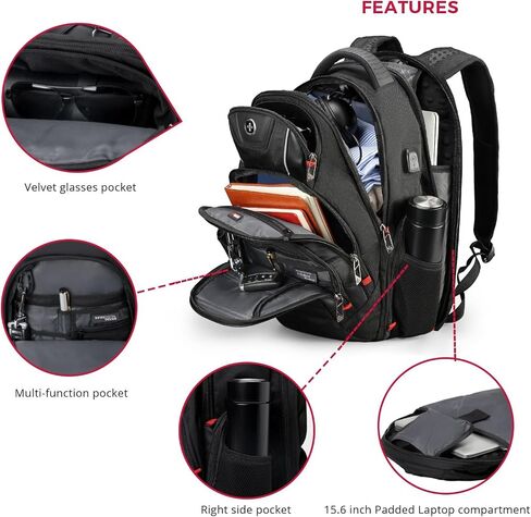 Swissdigital Design TSA Large Business Laptop Backpack For Men, Travel Backpack, Extra Large Laptop Backpacks for Men Women, Water Resistant College Backpacks Airline Approved Business Work J14 in Kuwait