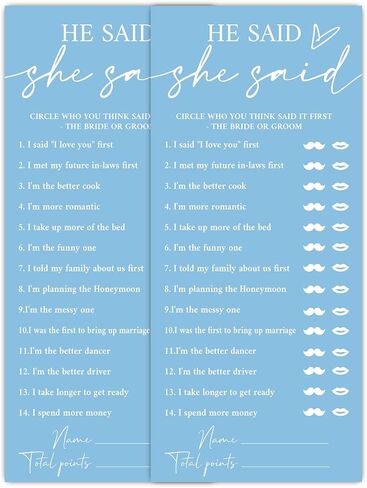 Minimalist Blue Wedding Shower Games Cards, He Said She Said, Bridal Shower Games, Engagement Party Wedding Card for 25 Guests, Bridal Party Supplies 4x9inch-A17 in Kuwait