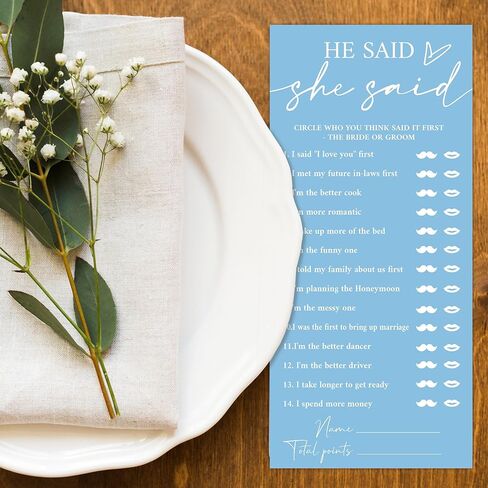 Minimalist Blue Wedding Shower Games Cards, He Said She Said, Bridal Shower Games, Engagement Party Wedding Card for 25 Guests, Bridal Party Supplies 4x9inch-A17 in Kuwait