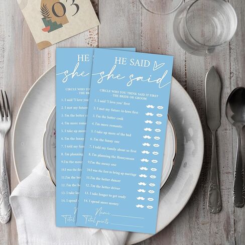 Minimalist Blue Wedding Shower Games Cards, He Said She Said, Bridal Shower Games, Engagement Party Wedding Card for 25 Guests, Bridal Party Supplies 4x9inch-A17 in Kuwait