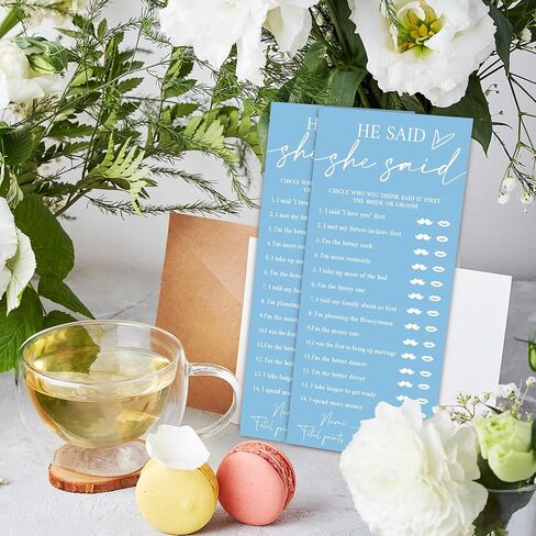Minimalist Blue Wedding Shower Games Cards, He Said She Said, Bridal Shower Games, Engagement Party Wedding Card for 25 Guests, Bridal Party Supplies 4x9inch-A17 in Kuwait