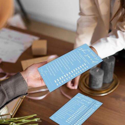 Minimalist Blue Wedding Shower Games Cards, He Said She Said, Bridal Shower Games, Engagement Party Wedding Card for 25 Guests, Bridal Party Supplies 4x9inch-A17 in Kuwait