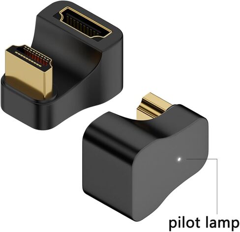 8K HDMI 2.1 Adapter, 360 Degree U Shaped, 48Gbps, HDMI Male to Female Converter with LED Indicator, Black, 1pcs (Down Angle) in Kuwait
