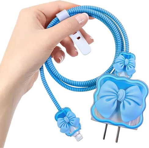 Kawaii Phone Cable Protector for iPhone 18W/20W USB-C Charger with 3D Bow Tie Wave Design,Clear Soft Charger Protective Case Data Line Cover Cute Cable Saver for iPhone Charger-Black in Kuwait