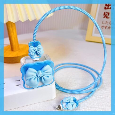 Kawaii Phone Cable Protector for iPhone 18W/20W USB-C Charger with 3D Bow Tie Wave Design,Clear Soft Charger Protective Case Data Line Cover Cute Cable Saver for iPhone Charger-Black in Kuwait