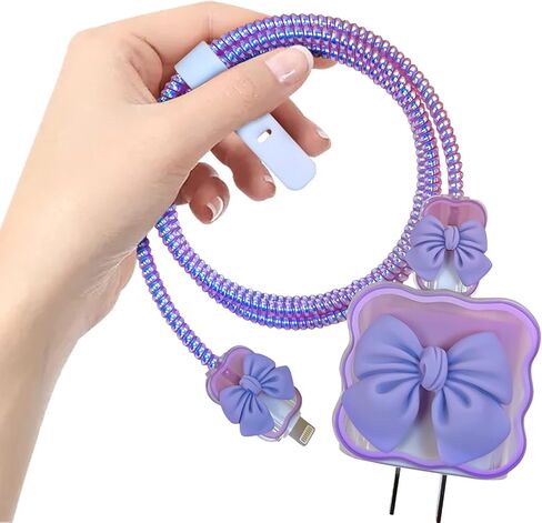 Kawaii Phone Cable Protector for iPhone 18W/20W USB-C Charger with 3D Bow Tie Wave Design,Clear Soft Charger Protective Case Data Line Cover Cute Cable Saver for iPhone Charger-Black in Kuwait