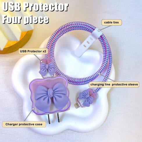 Kawaii Phone Cable Protector for iPhone 18W/20W USB-C Charger with 3D Bow Tie Wave Design,Clear Soft Charger Protective Case Data Line Cover Cute Cable Saver for iPhone Charger-Black in Kuwait