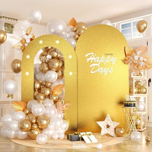 Black Gold Arch Backdrop Stand with Lights, Foam Board Balloon Arch Background Stand Frame for Kids Men Boys Birthday Wedding Baby Shower Engagement Graduation Backdrop Party Decoration(Indoor) in Kuwait