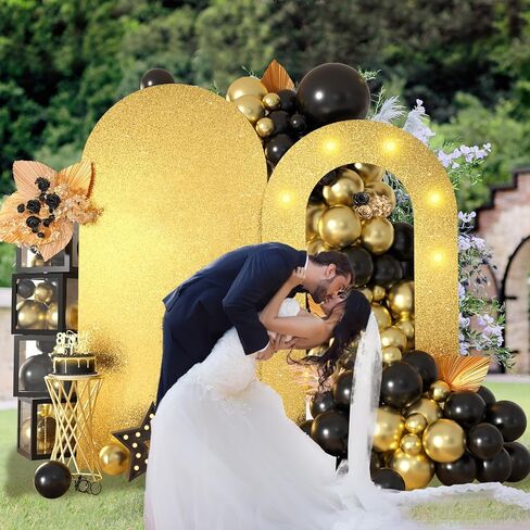 Black Gold Arch Backdrop Stand with Lights, Foam Board Balloon Arch Background Stand Frame for Kids Men Boys Birthday Wedding Baby Shower Engagement Graduation Backdrop Party Decoration(Indoor) in Kuwait