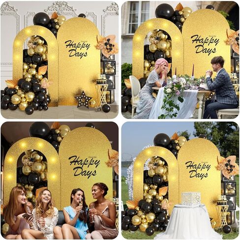 Black Gold Arch Backdrop Stand with Lights, Foam Board Balloon Arch Background Stand Frame for Kids Men Boys Birthday Wedding Baby Shower Engagement Graduation Backdrop Party Decoration(Indoor) in Kuwait