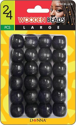DONNA Wooden Beads Large 24pcs, Hair Beads for Hair Jewelry Making Kit DIY Hair Braiding Bracelet Ornaments Crafts Black Color in Saudi Arabia