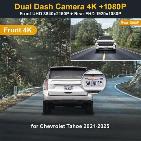 Fitcamx Front 2160P+Rear 1080P Dash Cam for 2021-2024 Chevy Tahoe LS LT RST Premier Z71 High Country (HD2-4925) has Auto-Dimming, OEM Style, Dual HD Video, WiFi & APP, Loop Recording, G-Sensor, 128GB in Kuwait