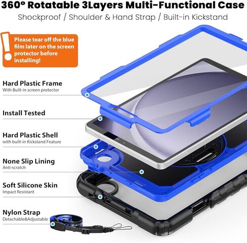 حالة Timecity لـ Samsung Galaxy Tab A9 Case 8.7 بوصة (SM-X110/X115/X117) ، مع واقي شاشة مدمج ، وقصة دوارة 360 درجة ، وحزام يدوي وحزام الكتف لـ Galaxy Tab A9 4G LTE Tablet- الأسود in Kuwait