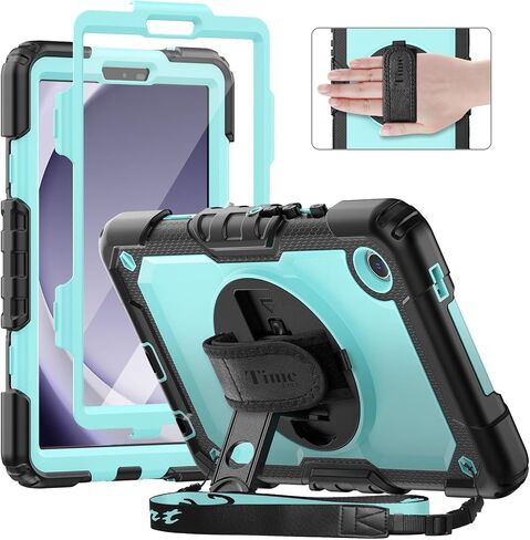 Timecity Case for Samsung Galaxy Tab A9 Case 8.7 inch (SM-X110/X115/X117), with Built-in Screen Protector, 360° Rotating Stand, Hand Strap&Shoulder Strap Case for Galaxy Tab A9 4G LTE Tablet- Black in Kuwait