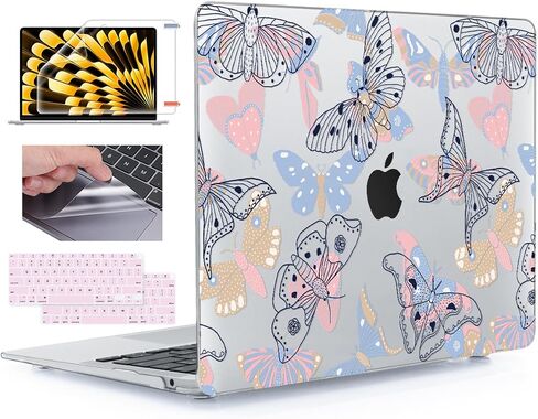 ysclbahuk متوافق مع MacBook Air 13 بوصة 2021 2020-2018 M1 A2337 A2179 A1932 مع معرف اللمس وشبكية الشبكية ، علبة الصلابة الصلبة البلاستيكية+غطاء لوحة المفاتيح+لوحة تتبع+حامي شاشة ، Line Butterfly in Kuwait