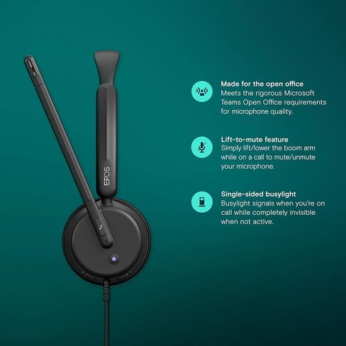 EPOS Impact 460 - Binaural On-Ear Headset with Dual Microphone, Noise Cancellation, USB-C/USB/A Connectivity, Home Office, Plug-and-Play, Zoom, UC in Kuwait