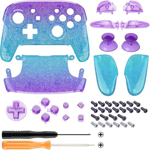 eXtremeRate Faceplate Backplate Handles for Nintendo Switch Pro Controller, Glitter Gradient Translucent Green Blue Replacement Hand Grip Housing Shell for Nintendo Switch Pro -Controller Without in Kuwait