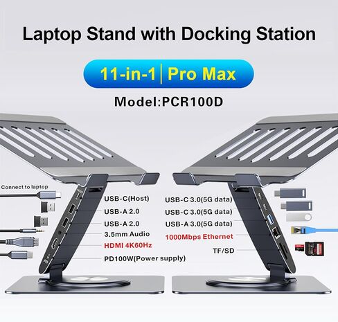 محطة إرساء عالمية لجهاز iPad Mini Air Pro Galaxy Tab iPhone HC قابل للتعديل 7 في 1 USB Hub 360 درجة قابل للدوران iPad Stand مع USB C Hub 12.9 بوصة 4K HDMI USB 3.0 PD 100W 3.5mm صوت SD/TF قارئ بطاقة in Kuwait