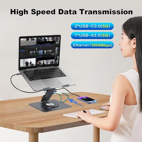 محطة إرساء عالمية لجهاز iPad Mini Air Pro Galaxy Tab iPhone HC قابل للتعديل 7 في 1 USB Hub 360 درجة قابل للدوران iPad Stand مع USB C Hub 12.9 بوصة 4K HDMI USB 3.0 PD 100W 3.5mm صوت SD/TF قارئ بطاقة in Kuwait