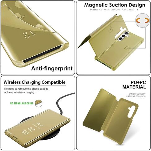 Galaxy S25 Cover Cases Compatible with Samsung S25 Flip Cell Phone Case Clear View Mirror Flip Cover PU Leather with Kickstand Protective Cover for Samsung Galaxy S25 (Black) in Saudi Arabia