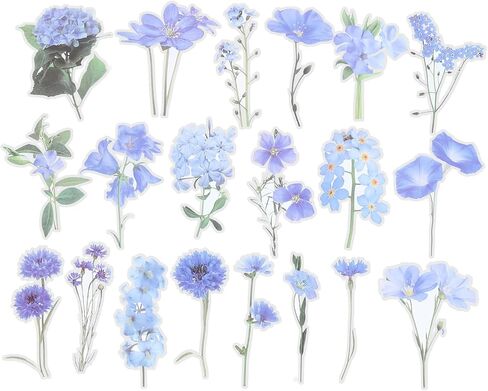 PATIKIL Transparent Flower Vinyl Stickers, 80 Sheet Waterproof PET Flowers Decals Floral Stickers for Scrapbook Journaling Crafts DIY Water Bottles, Blue in Saudi Arabia