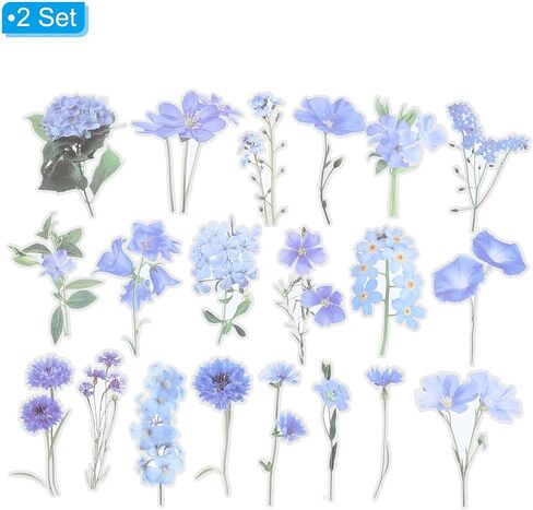 PATIKIL Transparent Flower Vinyl Stickers, 80 Sheet Waterproof PET Flowers Decals Floral Stickers for Scrapbook Journaling Crafts DIY Water Bottles, Blue in Saudi Arabia