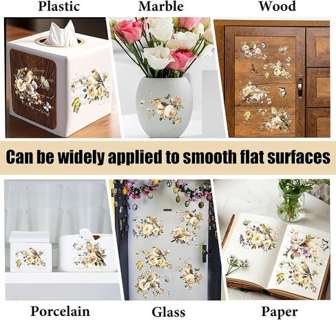 PLIGREAT 3 Sheets Vintage Rub on Transfer for Crafts Retro Floral and Bird Rub on Transfer Decals Furniture Stickers for DIY Home Wood Wardrobe Cabinet Table Decoration Old Furniture Renovation Decor in Kuwait