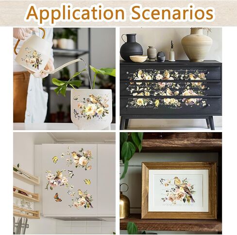PLIGREAT 3 Sheets Vintage Rub on Transfer for Crafts Retro Floral and Bird Rub on Transfer Decals Furniture Stickers for DIY Home Wood Wardrobe Cabinet Table Decoration Old Furniture Renovation Decor in Kuwait