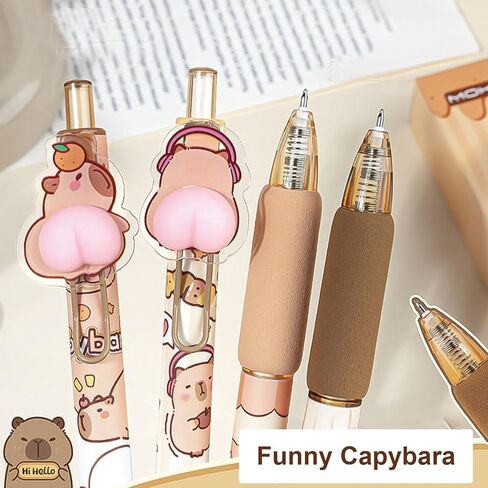 4 أجهزة كمبيوتر لطيفة قابلة للسحب كاريكاتير Capybara Pen 0.5mm جل الأسود أقلام الحبر مضحك قبضة ناعمة كتابة القلم للفتيات الأولاد للرجال لوازم المدرسة المدارس (Capybara) in Kuwait