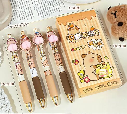 4 أجهزة كمبيوتر لطيفة قابلة للسحب كاريكاتير Capybara Pen 0.5mm جل الأسود أقلام الحبر مضحك قبضة ناعمة كتابة القلم للفتيات الأولاد للرجال لوازم المدرسة المدارس (Capybara) in Kuwait
