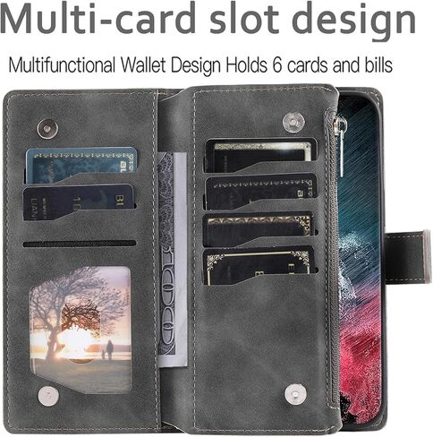 Asuwish Phone Case for Samsung Galaxy S22 Ultra 5G Wallet Cover with Tempered Glass Screen Protector Wrist Strap Mandala Flower Flip Zipper Card Holder Cell S22ultra 22S S 22 S22ultra5g 6.8 Purple in Saudi Arabia