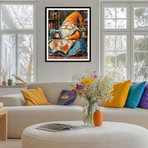 ARNLRDYA Gnome Paint by Numbers for Adults, Gnomes Using Sewing Machine Paint by Number Kits, Gnome Sewing A Quilt Acrylic Painting for Home Decor(16×20inch, Unframe) in Saudi Arabia