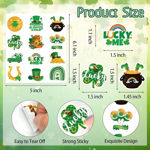 ملصقات يوم 360pcs St. Patrick ، ​​ملصقات Shamrock Lucky Clover Day Day Day for Crafts Scrapbook St Patrick's Day Party Forms Supplies in Kuwait