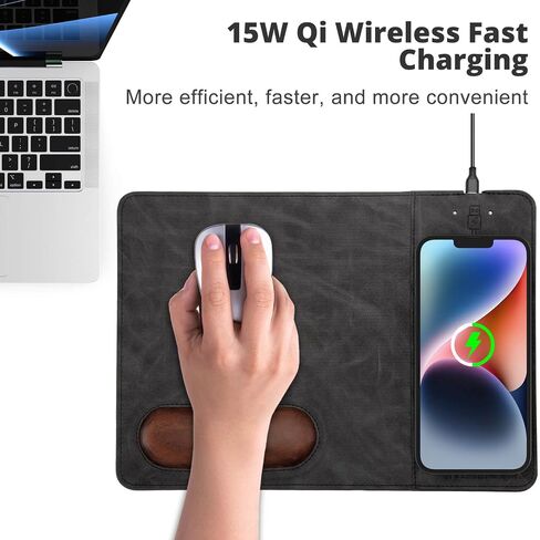 Magnetic Wireless Charging with Wrist Support, 12.5'' x 9'' Office Mousepad, Large Mousepad for iPhone 16/15/14/13/12/12 Pro/11/11Pro/XR/Xs/X, Samsung S20/S10/S9/S5/S8 Multiple Devices, Gray in Saudi Arabia