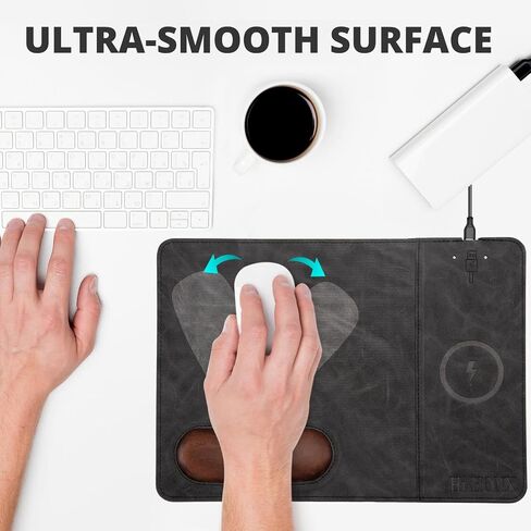 Magnetic Wireless Charging with Wrist Support, 12.5'' x 9'' Office Mousepad, Large Mousepad for iPhone 16/15/14/13/12/12 Pro/11/11Pro/XR/Xs/X, Samsung S20/S10/S9/S5/S8 Multiple Devices, Gray in Saudi Arabia