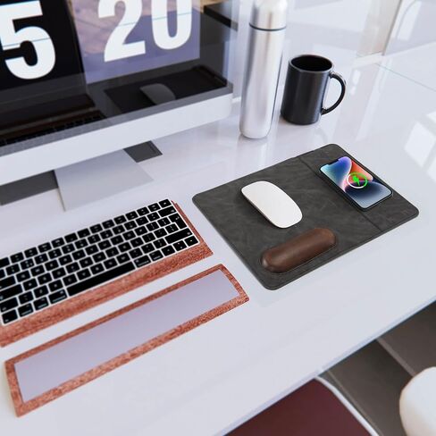 Magnetic Wireless Charging with Wrist Support, 12.5'' x 9'' Office Mousepad, Large Mousepad for iPhone 16/15/14/13/12/12 Pro/11/11Pro/XR/Xs/X, Samsung S20/S10/S9/S5/S8 Multiple Devices, Gray in Saudi Arabia