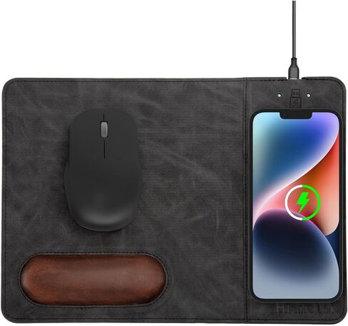 Magnetic Wireless Charging with Wrist Support, 12.5'' x 9'' Office Mousepad, Large Mousepad for iPhone 16/15/14/13/12/12 Pro/11/11Pro/XR/Xs/X, Samsung S20/S10/S9/S5/S8 Multiple Devices, Gray in Saudi Arabia