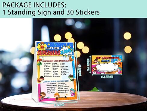 What's Your Superhero Name Game - Super Hero Birthday Party Games for Boys - Family School Classroom Activity - 1 Standing Sign and 30 Stickers - Kids Superhero Party Supplies Decorations(11) in Kuwait