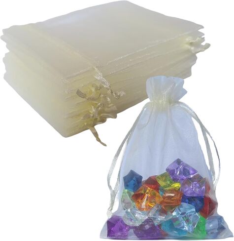 50 Count 4x6 inch Organza Gift Wrap Bags Ivory for Baby Shower,Christmas,Party Favors,Birthday,Wedding,Bridal Shower Drawstring Sheer Fabric Clear Mesh Packaging Sachet for Jewelry,Candy,Soap,Lashes in Saudi Arabia