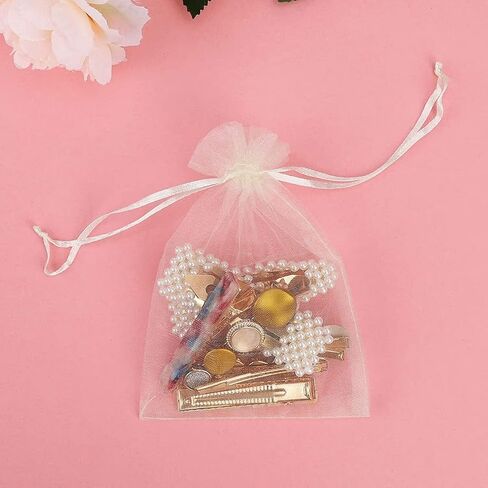50 Count 4x6 inch Organza Gift Wrap Bags Ivory for Baby Shower,Christmas,Party Favors,Birthday,Wedding,Bridal Shower Drawstring Sheer Fabric Clear Mesh Packaging Sachet for Jewelry,Candy,Soap,Lashes in Saudi Arabia