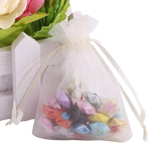 50 Count 4x6 inch Organza Gift Wrap Bags Ivory for Baby Shower,Christmas,Party Favors,Birthday,Wedding,Bridal Shower Drawstring Sheer Fabric Clear Mesh Packaging Sachet for Jewelry,Candy,Soap,Lashes in Saudi Arabia