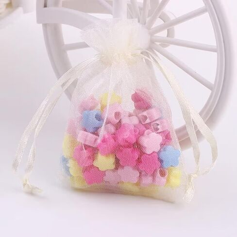 50 Count 4x6 inch Organza Gift Wrap Bags Ivory for Baby Shower,Christmas,Party Favors,Birthday,Wedding,Bridal Shower Drawstring Sheer Fabric Clear Mesh Packaging Sachet for Jewelry,Candy,Soap,Lashes in Saudi Arabia