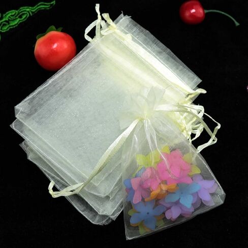 50 Count 4x6 inch Organza Gift Wrap Bags Ivory for Baby Shower,Christmas,Party Favors,Birthday,Wedding,Bridal Shower Drawstring Sheer Fabric Clear Mesh Packaging Sachet for Jewelry,Candy,Soap,Lashes in Saudi Arabia