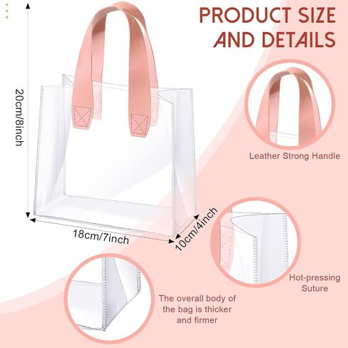Sweetude 24 Pcs Clear Gift Bags with Handle Plastic Small Transparent Gift Wrap Tote Bag Reusable Heavy Duty Party Favor Bags in Bulk for Wedding Shopping Baby Shower 7.87 x 3.94 x 7.09 Inch (Pink) in Kuwait