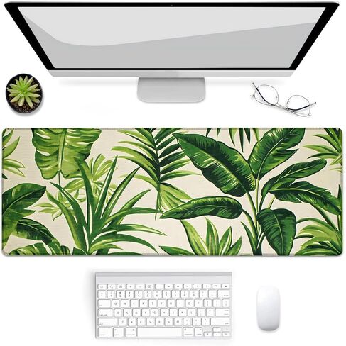 Gaming Mouse Pad, Tropical Leaf-Themed Mouse Pad, Desk Mat, Non-Slip Rubber Base MousePads for Computers Laptop Office School Home Accessories Decor 31.5" x 11.8" in Kuwait